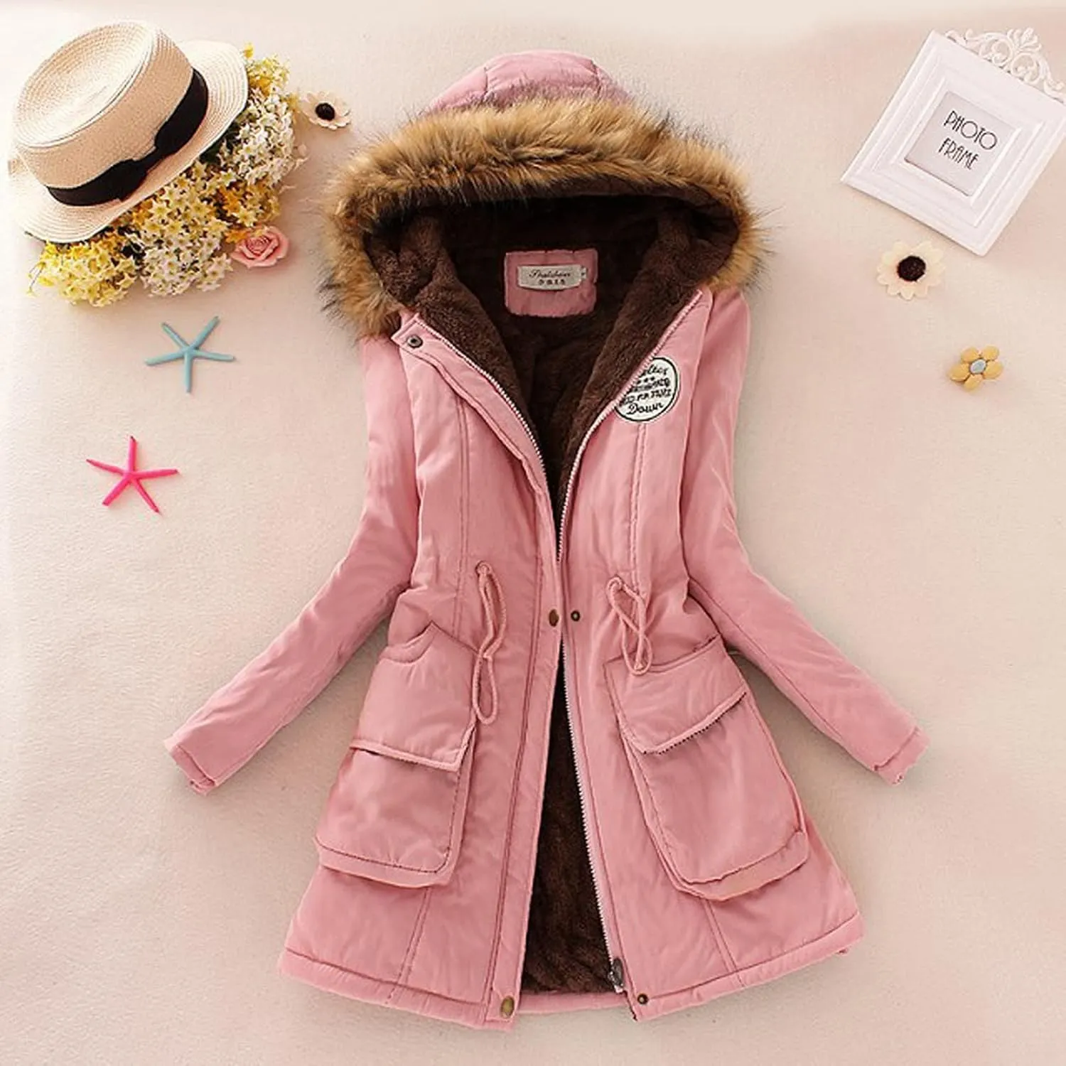 LCMTWX Winter Coats for Women Hooded Warm Winter Coats Outwear Winter Women's Coat Color Block Patchwork Cardigan Coats