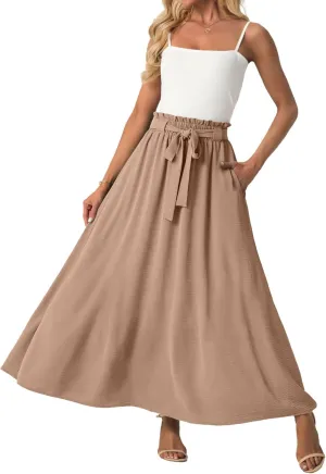 Lepunuo Womens Maxi Skirts Casual Boho Elastic High Waisted Flowy Long Skirts Trendy Floral Cute Skirts with Pockets