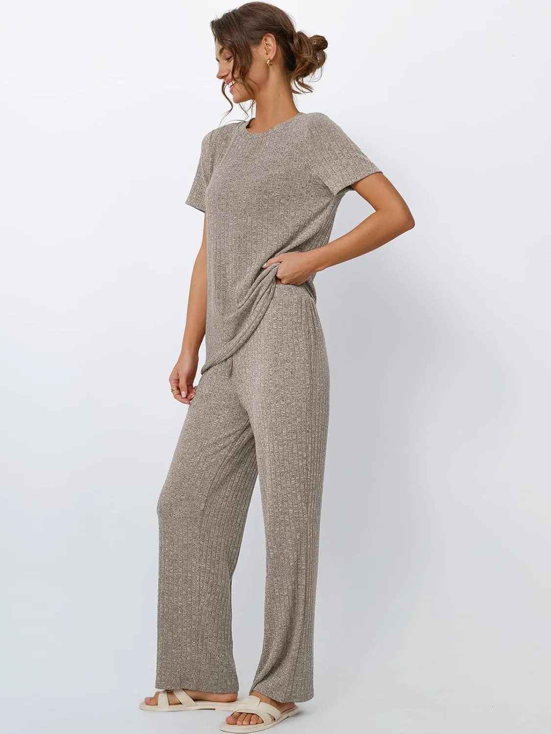 LILLUSORY 2 Piece Lounge Sets for Women Matching Summer Outfits Casual Ribbed Knit Pajamas Wide Leg Pants Trendy Clothes 2025