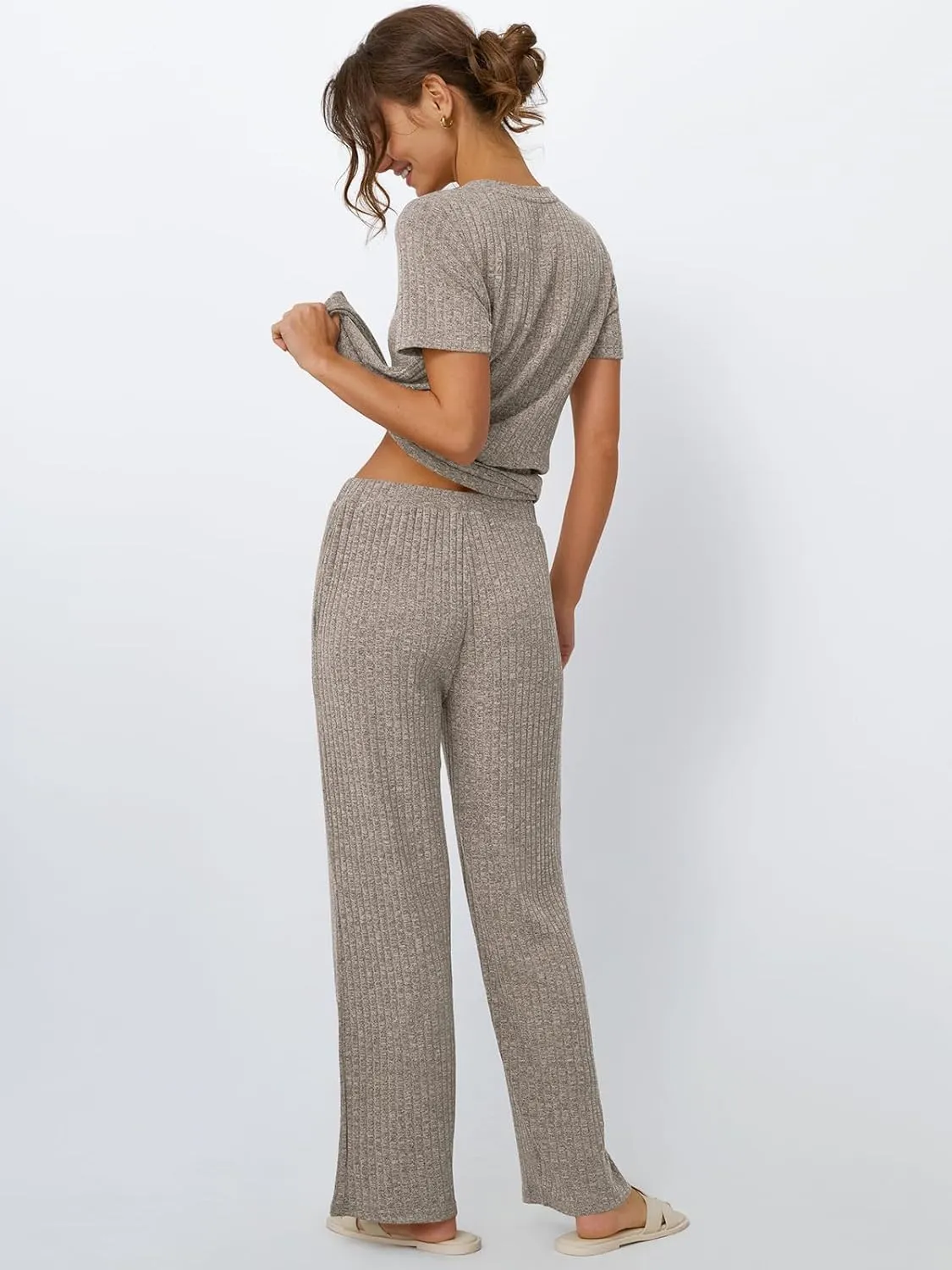 LILLUSORY 2 Piece Lounge Sets for Women Matching Summer Outfits Casual Ribbed Knit Pajamas Wide Leg Pants Trendy Clothes 2025