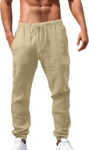 linen pants for men loose fit, yoga pants for men with pockets, Linen Pants for Men, Mens Casual Pants Drawstring Elastic Waist Straight Leg Pants Yoga Beach Summer Trousers Pants