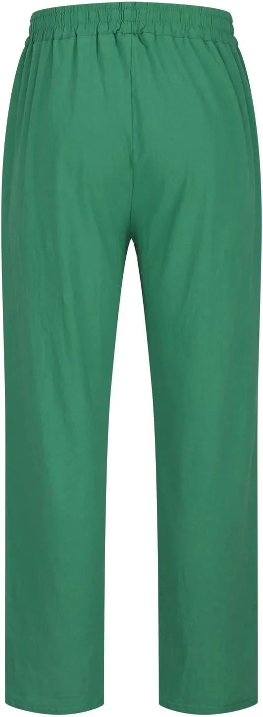 Linen Pants Mens Casual Pants Relaxed-Fit Beach Trousers Summer Yoga Pants Soft Elastic Waist Pants