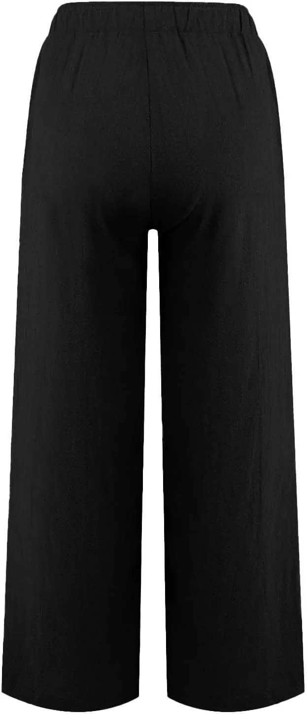 Linen Pants Women Summer High Waisted Pants Wide Leg Lounge Pants Beach Trouser Pants with Pockets