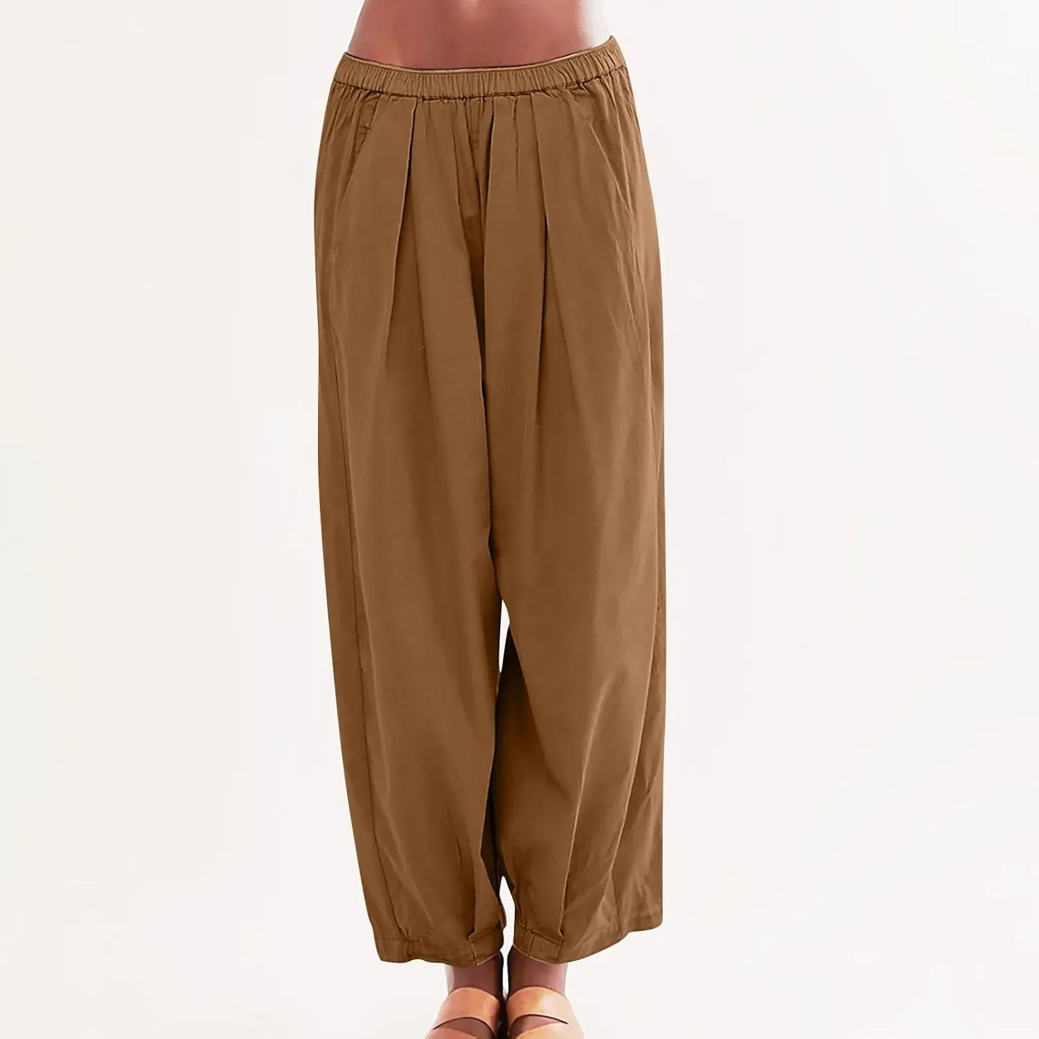 Linen Pants Women Wide Leg Pants 2024 Trendy Elastic Waist Pants Summer Flowy Casual Trousers Pants