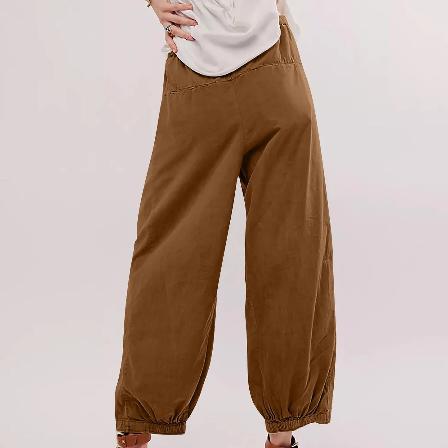 Linen Pants Women Wide Leg Pants 2024 Trendy Elastic Waist Pants Summer Flowy Casual Trousers Pants
