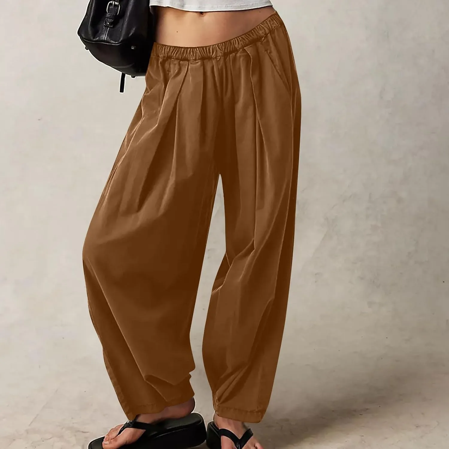 Linen Pants Women Wide Leg Pants 2024 Trendy Elastic Waist Pants Summer Flowy Casual Trousers Pants
