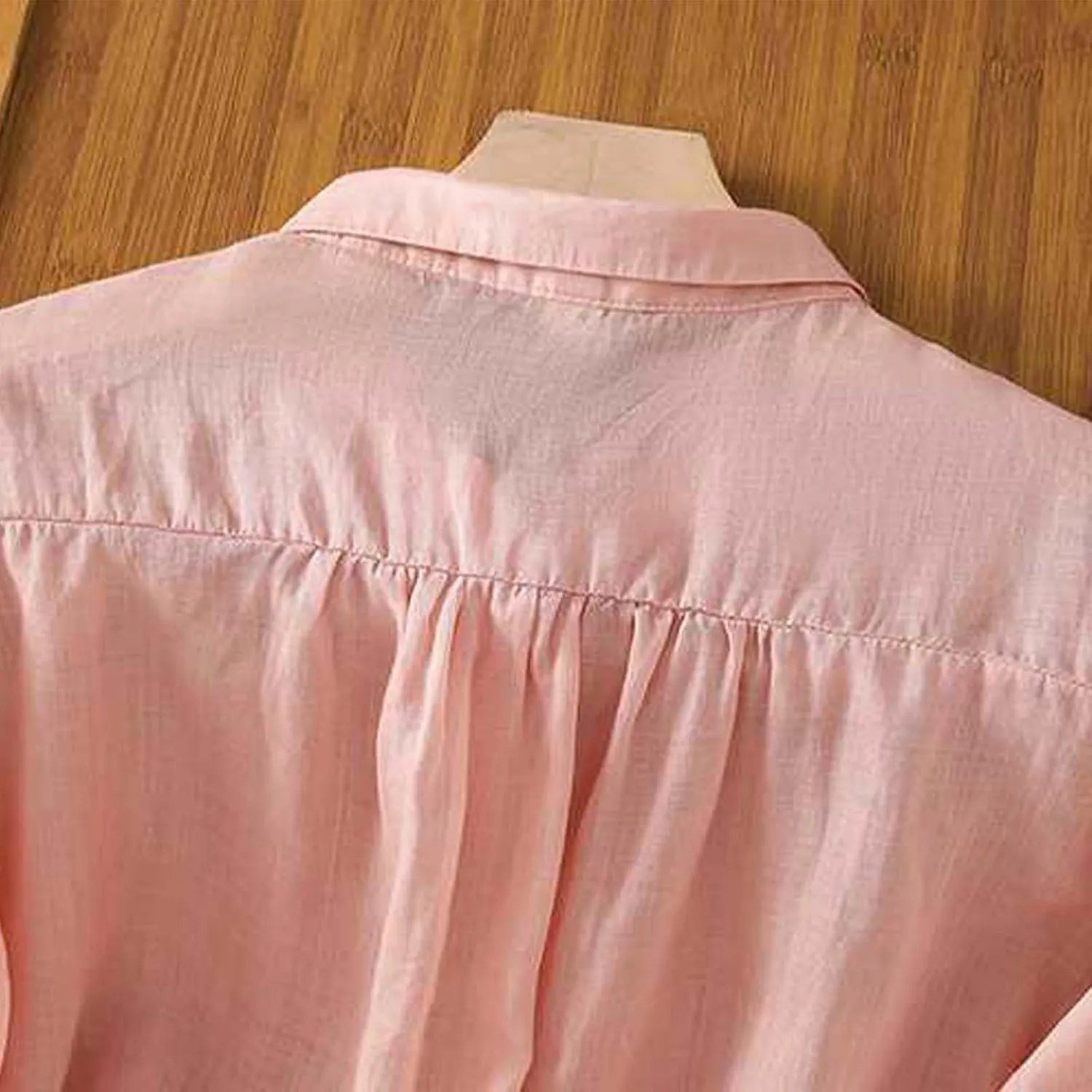 Linen Shirts for Women Crew Neck Embroidery Blouses Collar Dressy Tee Tops Short Sleeve Loose Tunic Tops
