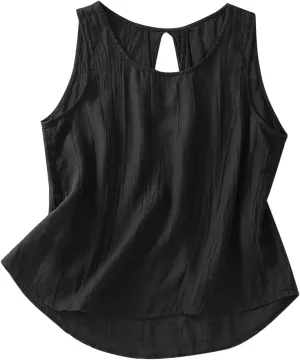 Linen Shirts for Women Summer Dressy Sleeveless Crewneck Plus Size Tank Tops Solid Color Lightweight Comfy Vests