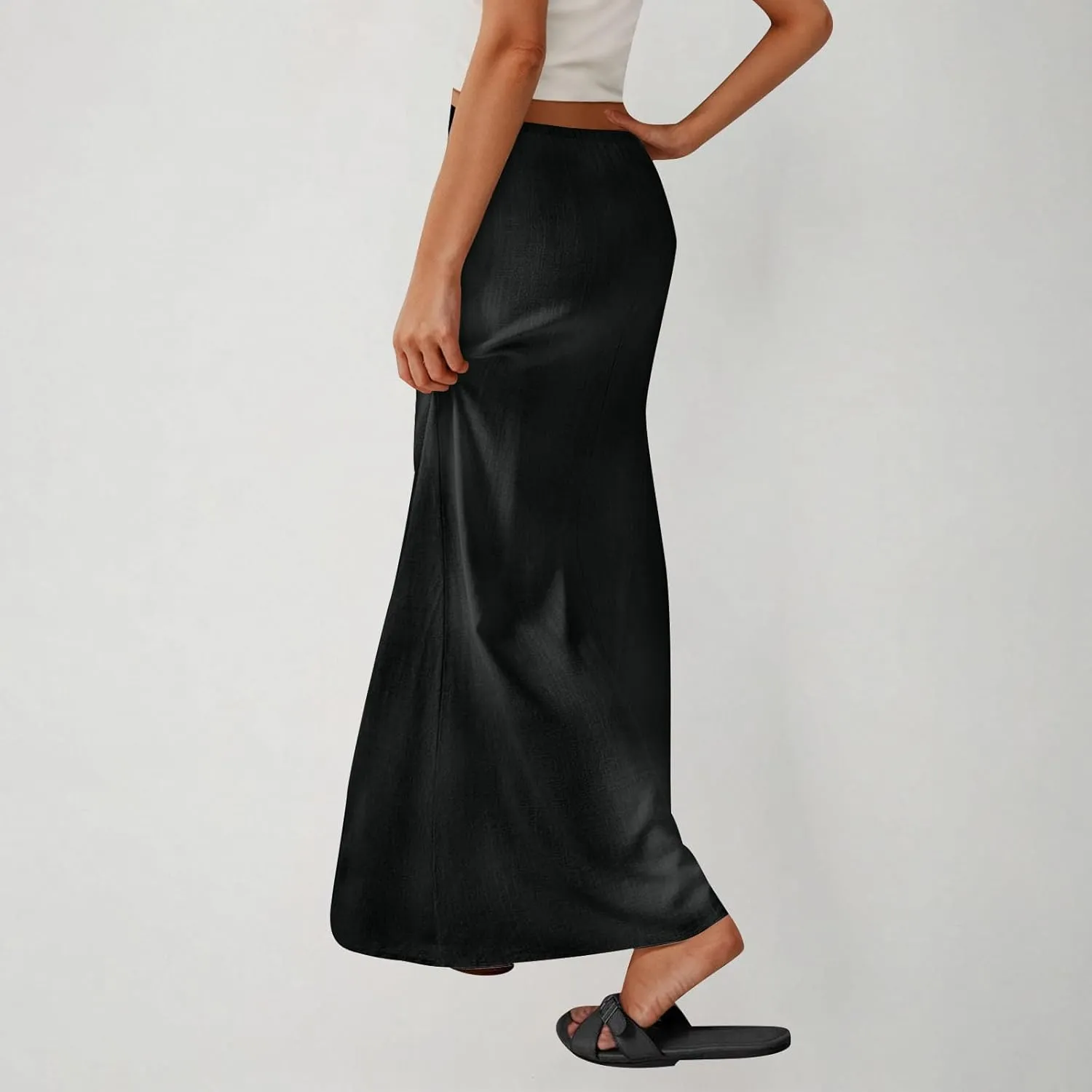 Linen Skirts for Women Summer Trendy Drawstring Low Waist A Line Skirt Casual Loose Flowy Beach Vacation Boho Skirts
