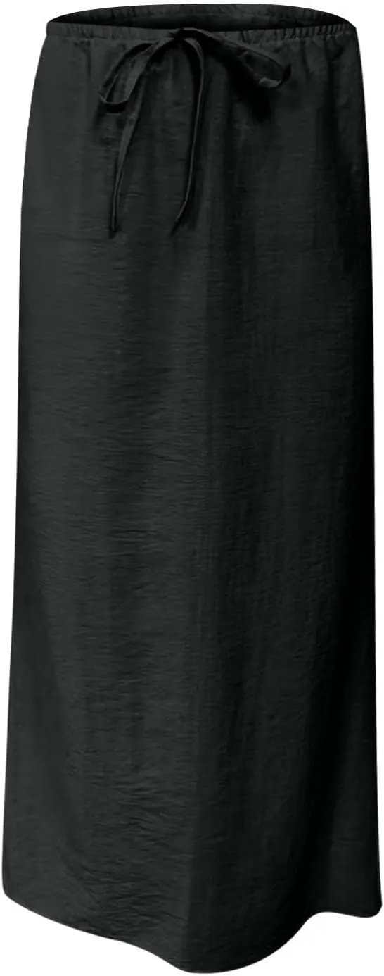 Linen Skirts for Women Summer Trendy Drawstring Low Waist A Line Skirt Casual Loose Flowy Beach Vacation Boho Skirts