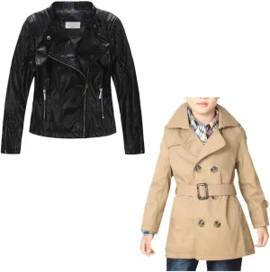 LJYH Girls Faux Leather Quilted Shoulder Motorcycle Jackets Kids Spring Moto Biker Coats Black 9/10 Big Boys Classic Peacoats Dress Coats Children Fall Toggle Trench Jackets Khaki 9/10yrs