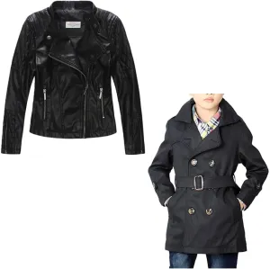 LJYH Girls Faux Leather Quilted Shoulder Motorcycle Jackets Kids Spring Moto Biker Coats Black 9/10 Years Big Boys Classic Peacoats Dress Coats Children Fall Toggle Trench Jackets Black 9/10