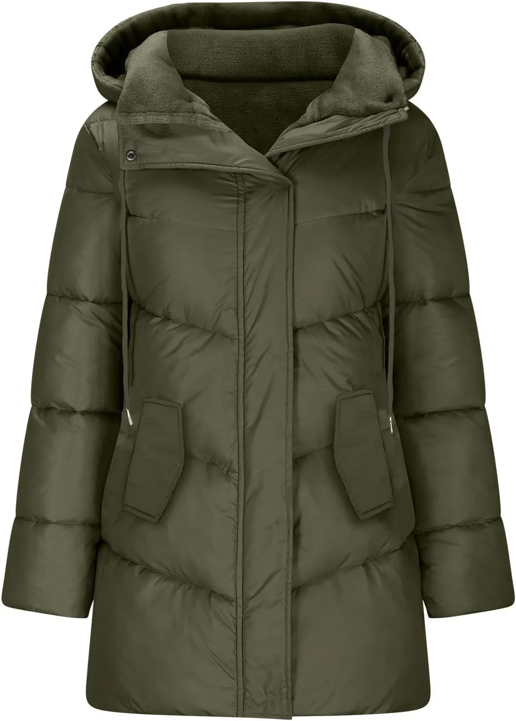 Long Coats for Women Button Down Fleece Lined Puffer Jackets Thicken Warm Fur Hooded Solid Parka Outerwear with Pockets