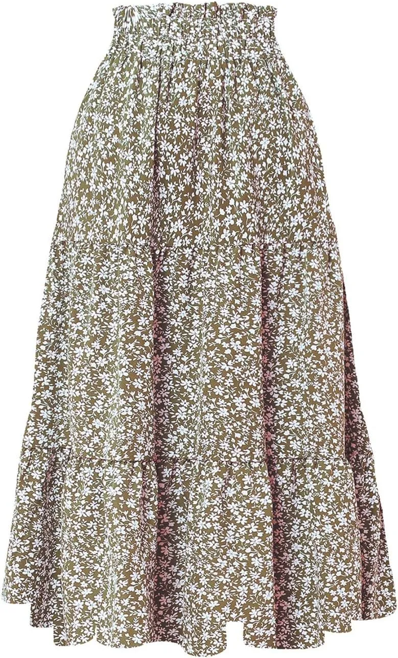 Long Flowy Skirts for Women Flowy Beach Smocked Going Out Flutter Country Cute Business Pleated Maxi Skirts for Women