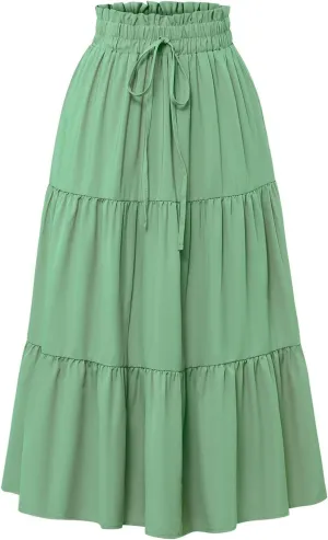 Long Flowy Skirts for Women Flowy Beach Smocked Going Out Flutter Country Cute Business Pleated Maxi Skirts for Women