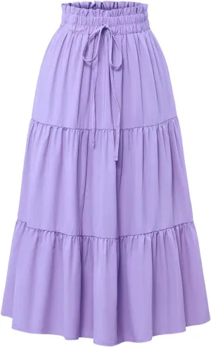 Long Flowy Skirts for Women Flowy Beach Smocked Going Out Flutter Country Cute Business Pleated Maxi Skirts for Women