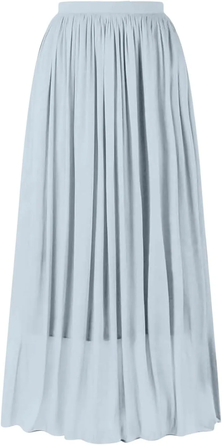Long Maxi Skirts for Women Summer Flared A-Line Loose High Elastic Waist Pleated Skirts for Vacation Streetwear 2025