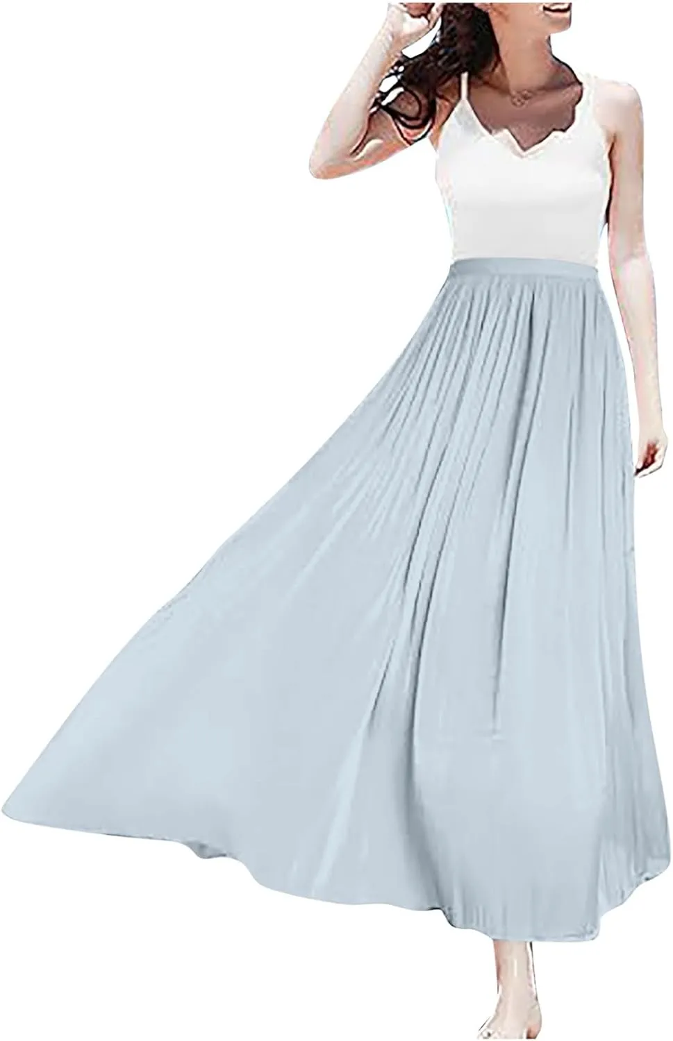 Long Maxi Skirts for Women Summer Flared A-Line Loose High Elastic Waist Pleated Skirts for Vacation Streetwear 2025