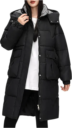 Long Puffer Coat For Women 2024 Trendy Winter Padded Down Jackets Full Zip Up Parka Coats Hooded Windproof Outerwear