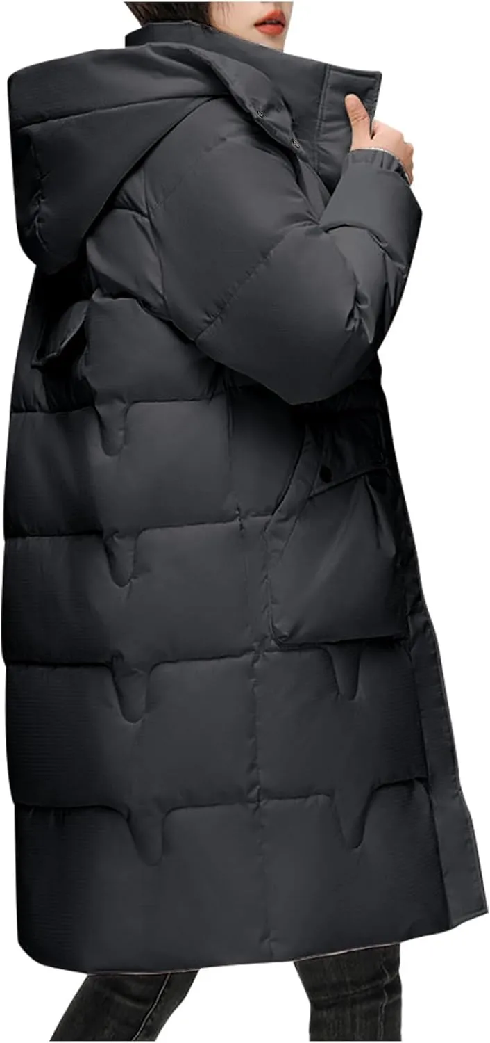 Long Puffer Coat For Women 2024 Trendy Winter Padded Down Jackets Full Zip Up Parka Coats Hooded Windproof Outerwear