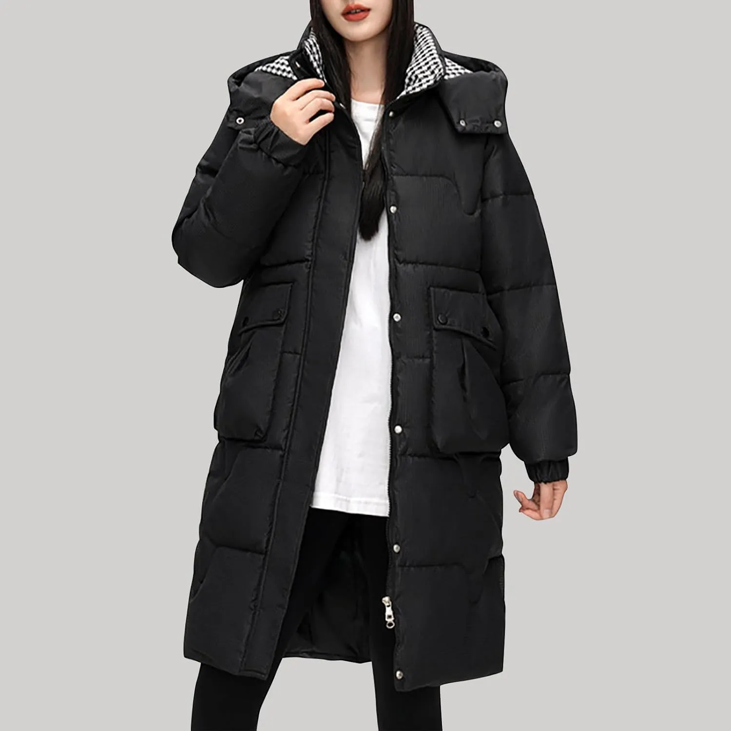 Long Puffer Coat For Women 2024 Trendy Winter Padded Down Jackets Full Zip Up Parka Coats Hooded Windproof Outerwear