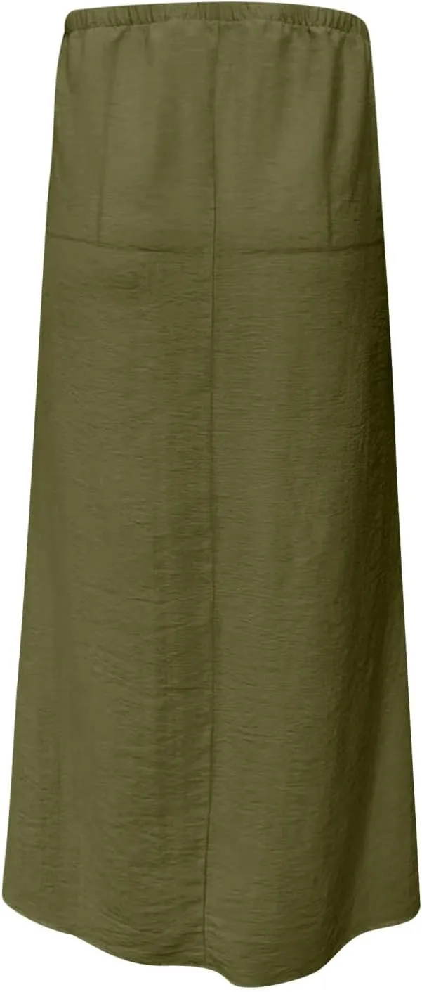 Long Skirts for Women Boho Linen Skirts Drawstring Waist Casual Summer Skirts Flare Maxi Skirts for Beach Vacation