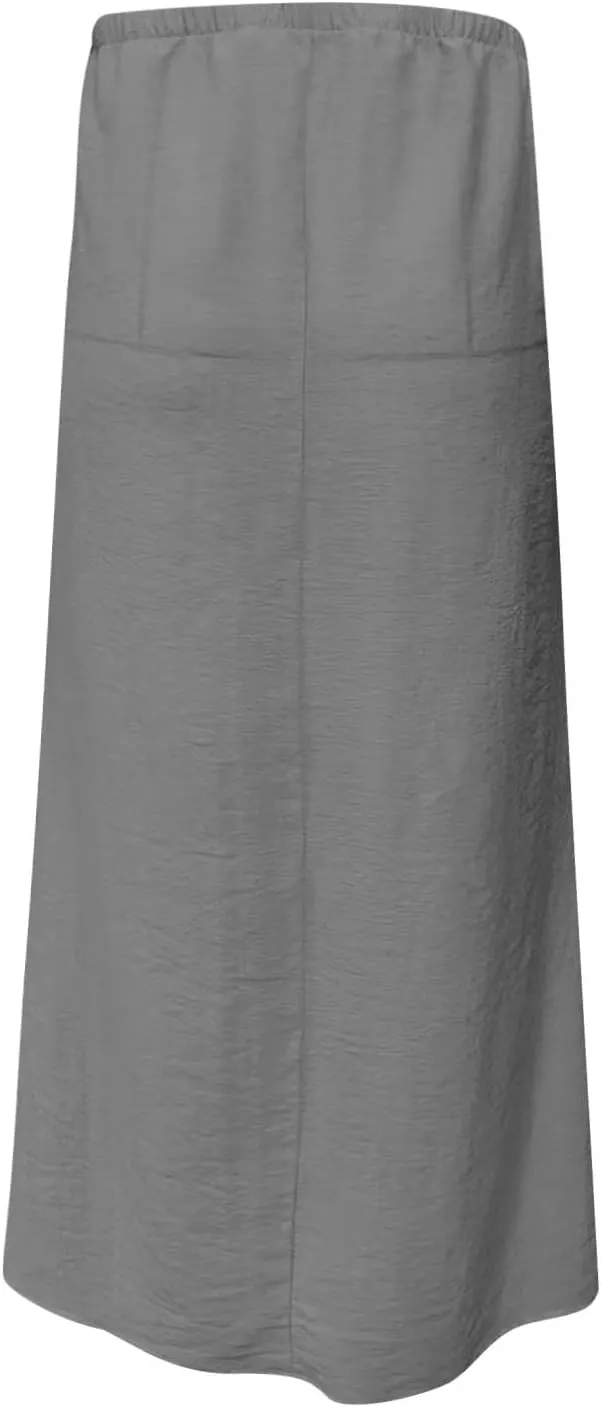 Long Skirts for Women Boho Linen Skirts Drawstring Waist Casual Summer Skirts Flare Maxi Skirts for Beach Vacation