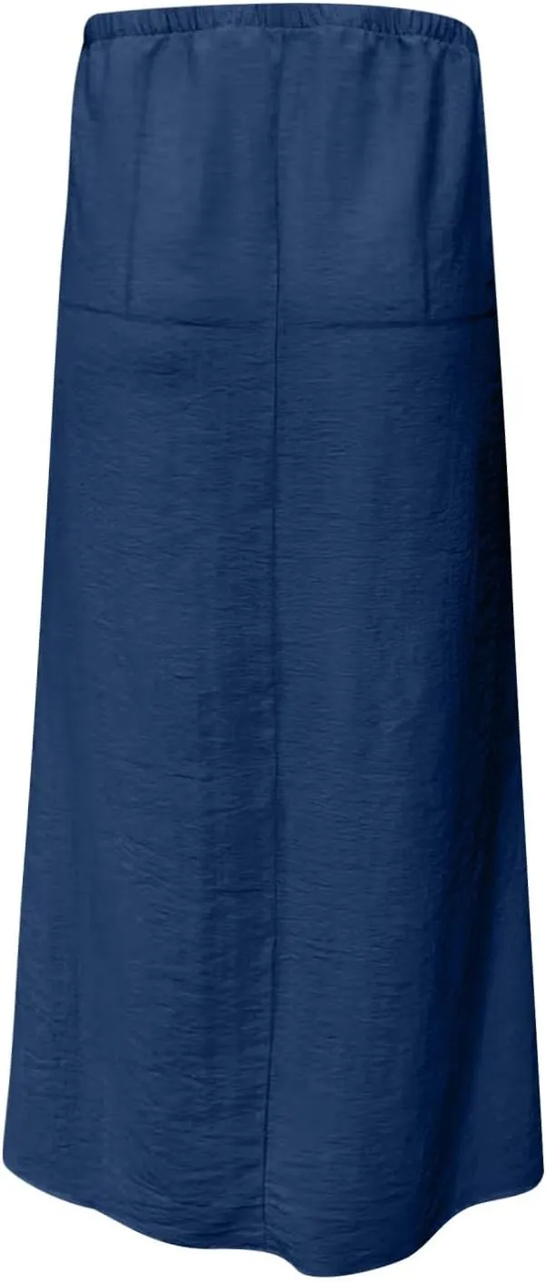 Long Skirts for Women Boho Linen Skirts Drawstring Waist Casual Summer Skirts Flare Maxi Skirts for Beach Vacation