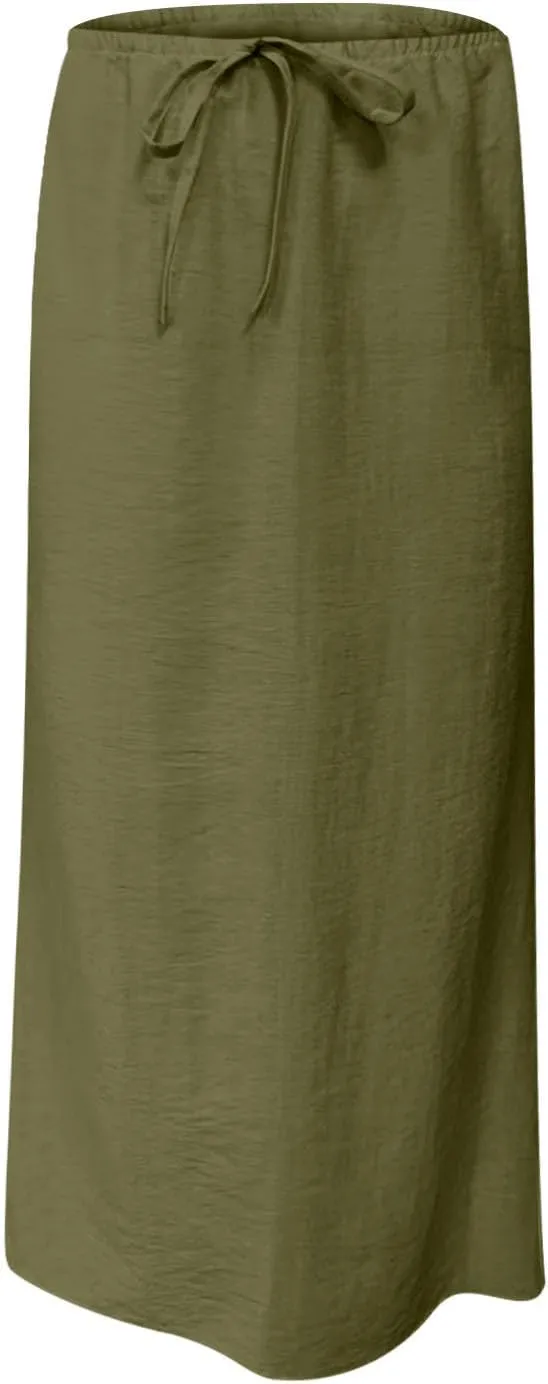Long Skirts for Women Boho Linen Skirts Drawstring Waist Casual Summer Skirts Flare Maxi Skirts for Beach Vacation