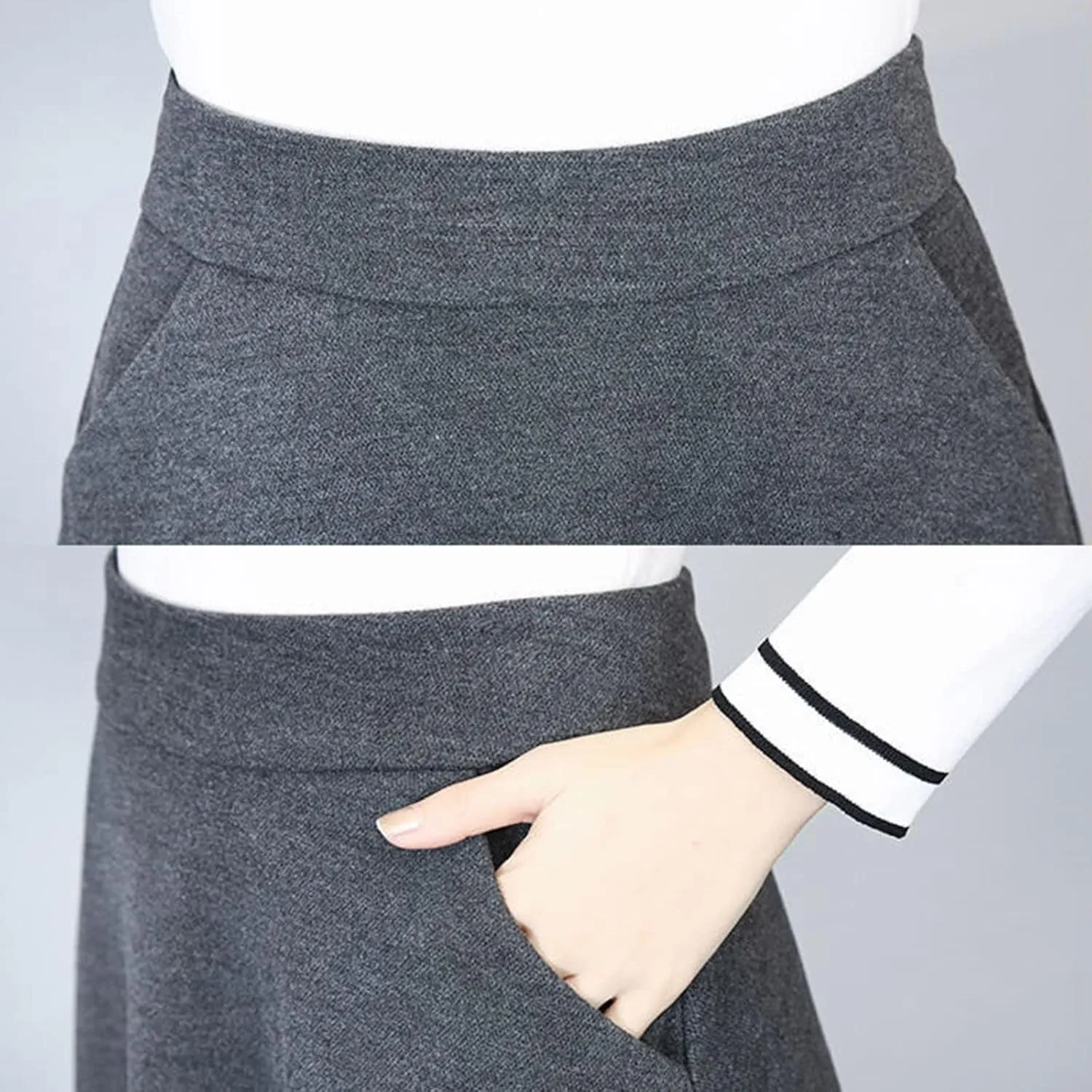 Long Skirts for Women Trendy A-Line High Elastic Waist Solid Loose Tummy Control Pleated Skirts with Pockets