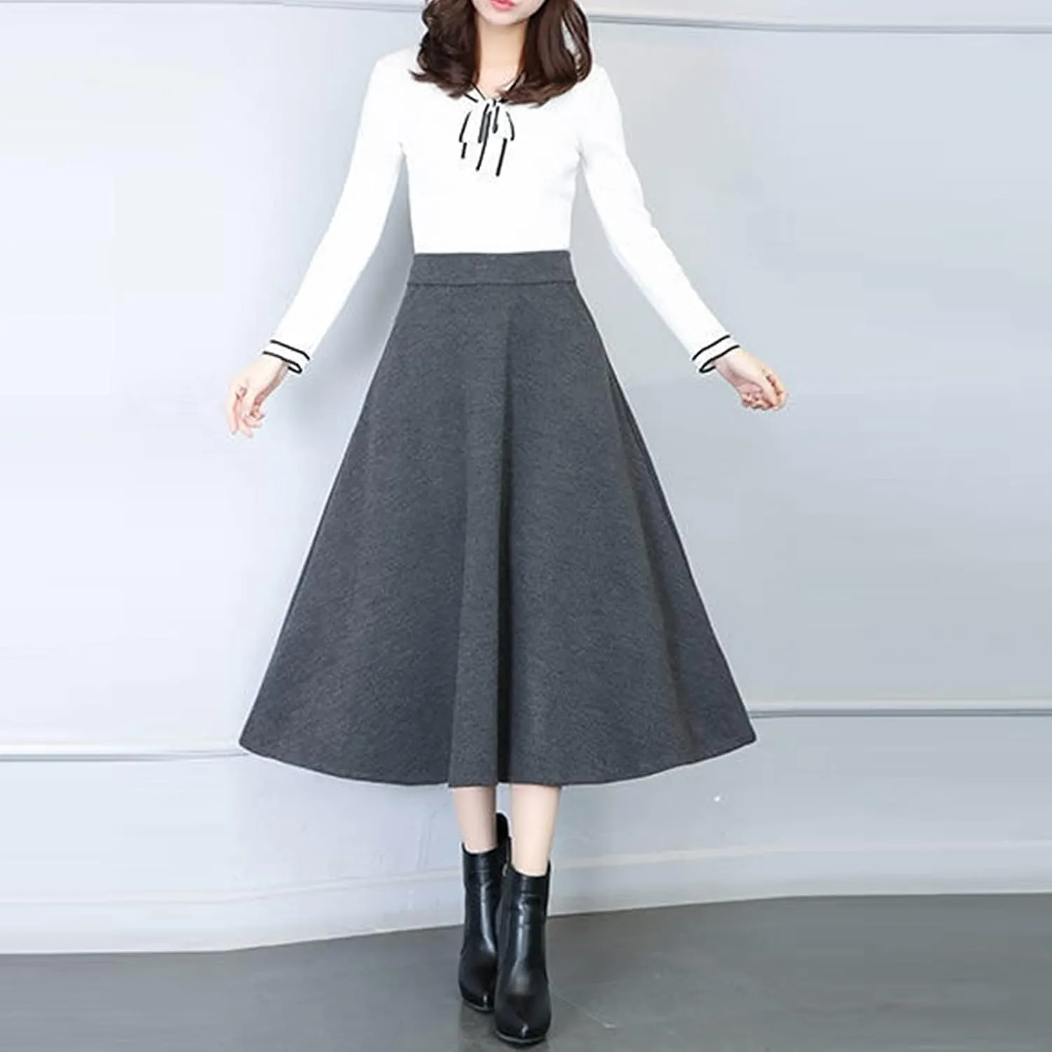 Long Skirts for Women Trendy A-Line High Elastic Waist Solid Loose Tummy Control Pleated Skirts with Pockets
