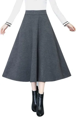 Long Skirts for Women Trendy A-Line High Elastic Waist Solid Loose Tummy Control Pleated Skirts with Pockets