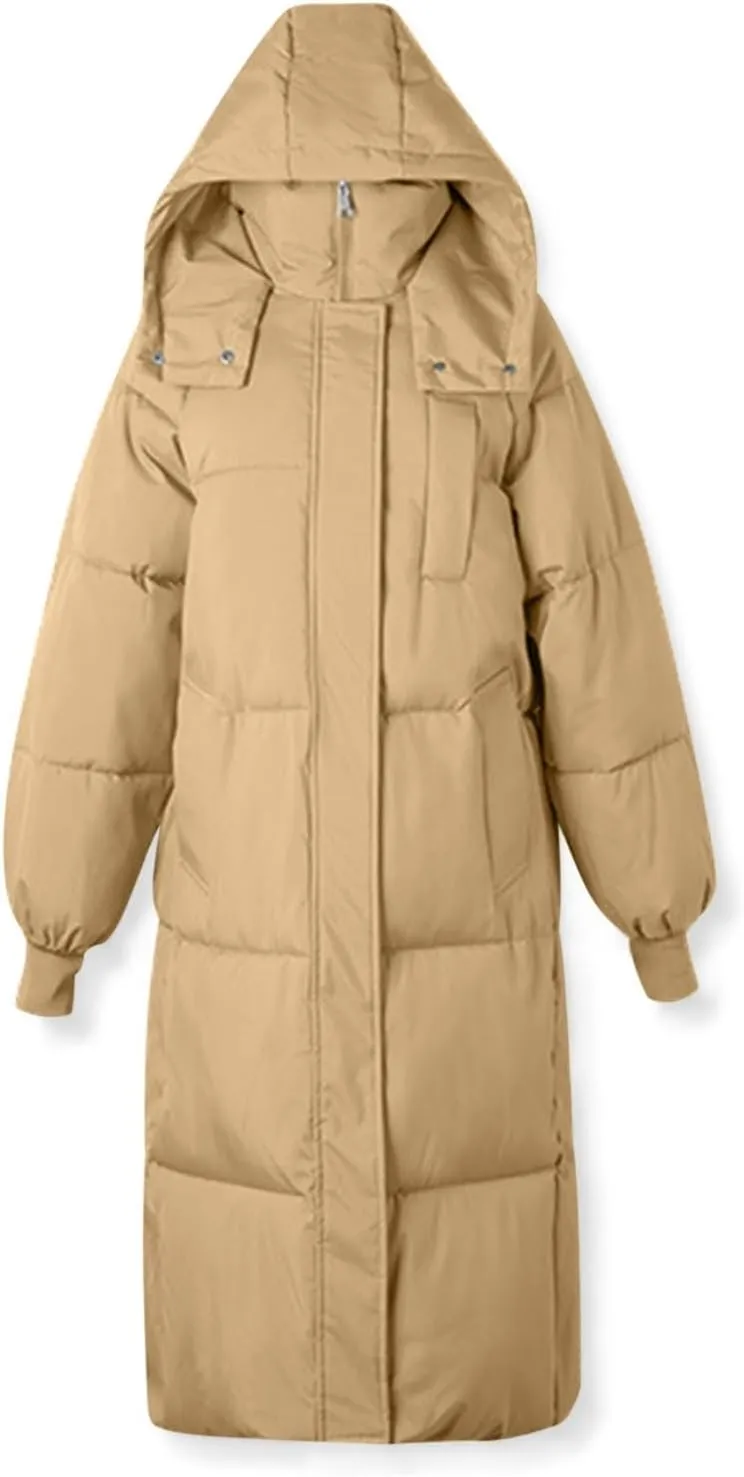 Long Winter Coats for Women 2024 Trendy Hooded Padded Trench Coat Puffer Down Jackets Overcoat with Pockets