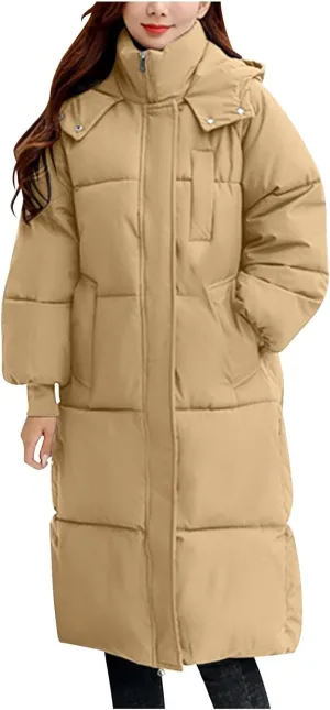 Long Winter Coats for Women 2024 Trendy Hooded Padded Trench Coat Puffer Down Jackets Overcoat with Pockets