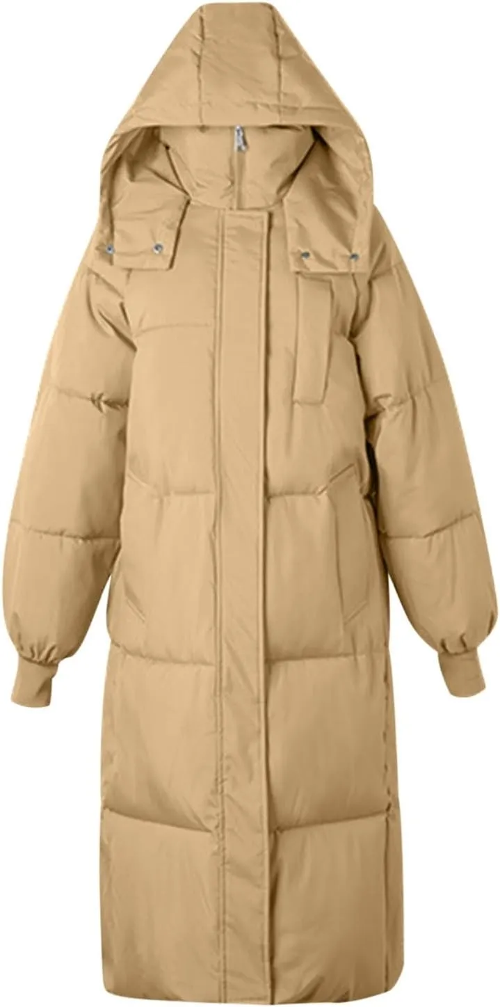 Long Winter Coats for Women 2024 Trendy Hooded Padded Trench Coat Puffer Down Jackets Overcoat with Pockets