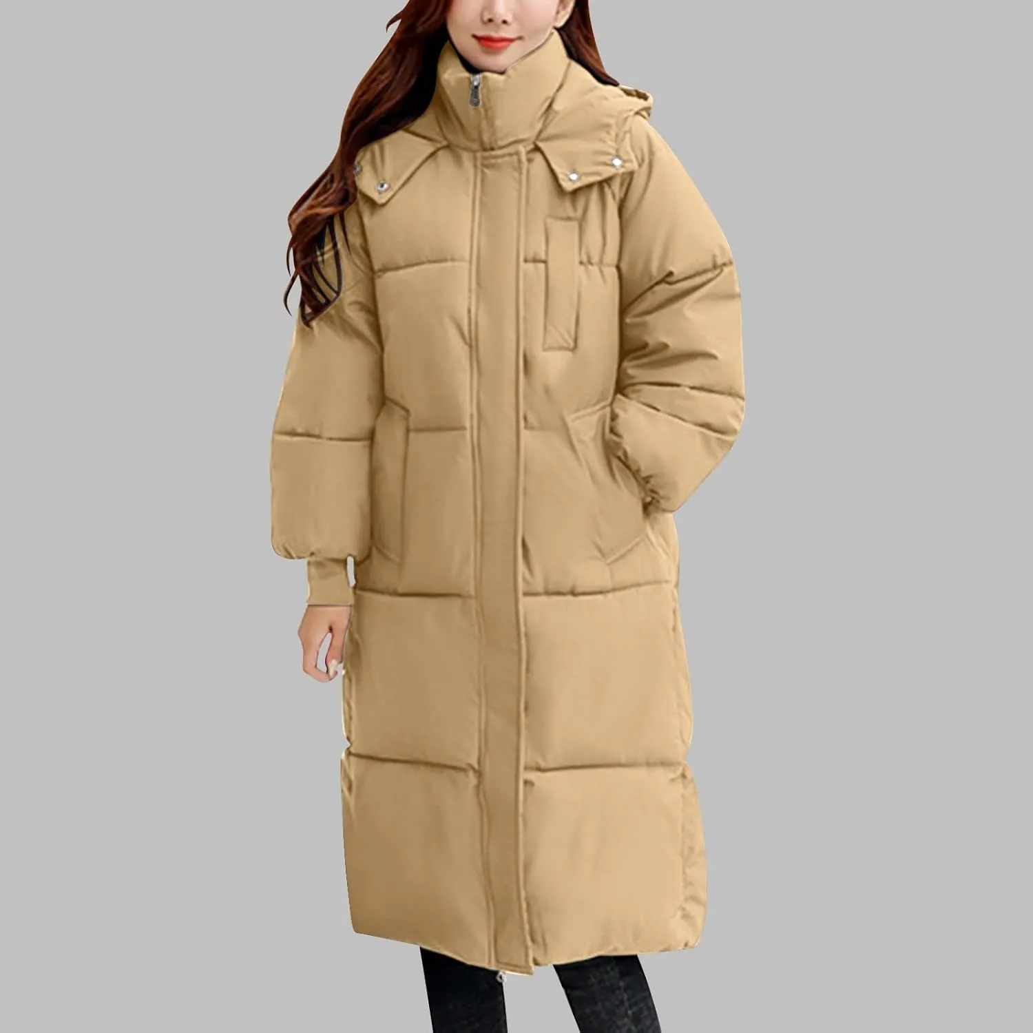 Long Winter Coats for Women 2024 Trendy Hooded Padded Trench Coat Puffer Down Jackets Overcoat with Pockets