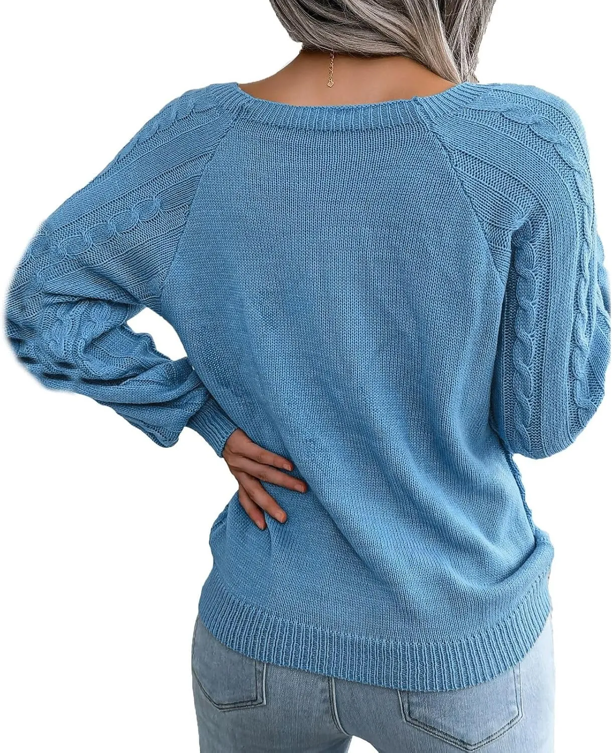 Lu's Chic Women's Cable Knit Sweater Knitted Pullover Sweater Boat Neck Soft Button Elegant Winter Thick Loose Fit Knitwear