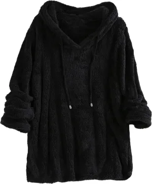 Lu's Chic Women's Sweatshirt Sherpa Fleece Hoodie Oversized Pullover Fuzzy Pajama Tops