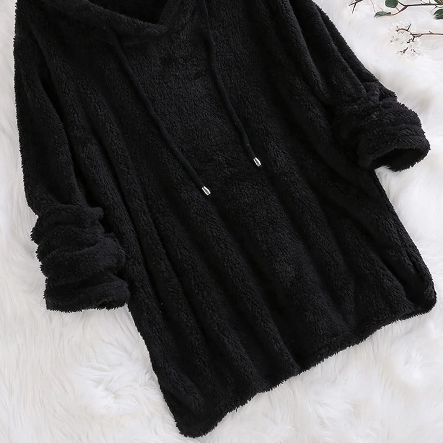 Lu's Chic Women's Sweatshirt Sherpa Fleece Hoodie Oversized Pullover Fuzzy Pajama Tops