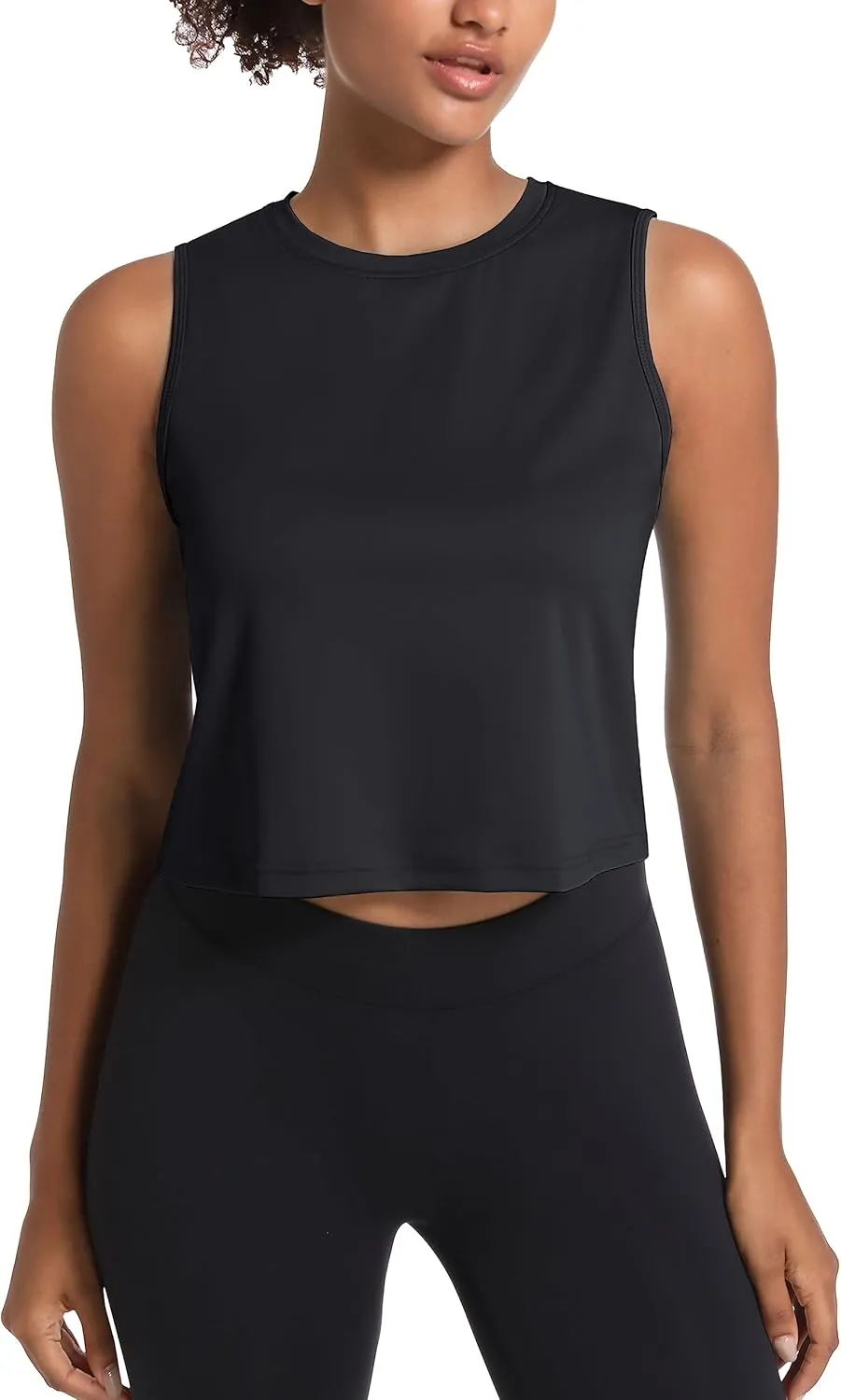 MAGCOMSEN Women's Workout Cropped Tops UPF 50  Athletic Running Tank Tops Sleeveless Gym Sports Muscle Shirts