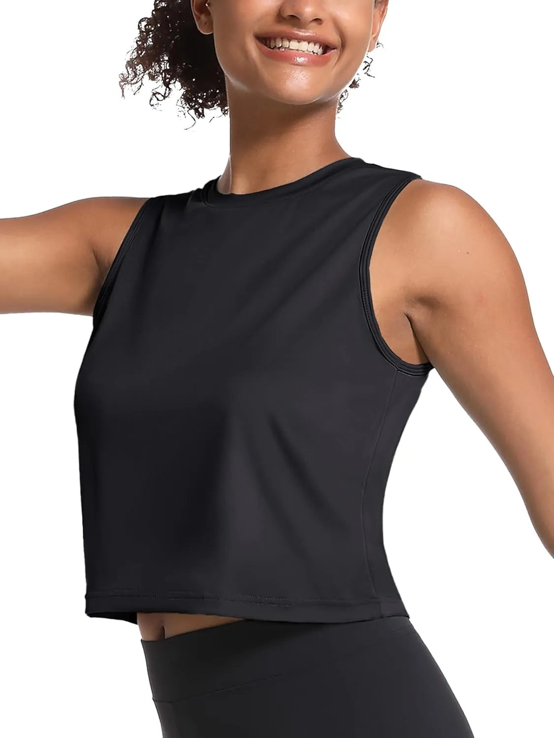 MAGCOMSEN Women's Workout Cropped Tops UPF 50  Athletic Running Tank Tops Sleeveless Gym Sports Muscle Shirts