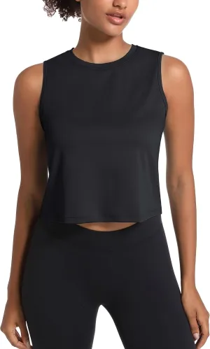 MAGCOMSEN Women's Workout Cropped Tops UPF 50  Athletic Running Tank Tops Sleeveless Gym Sports Muscle Shirts