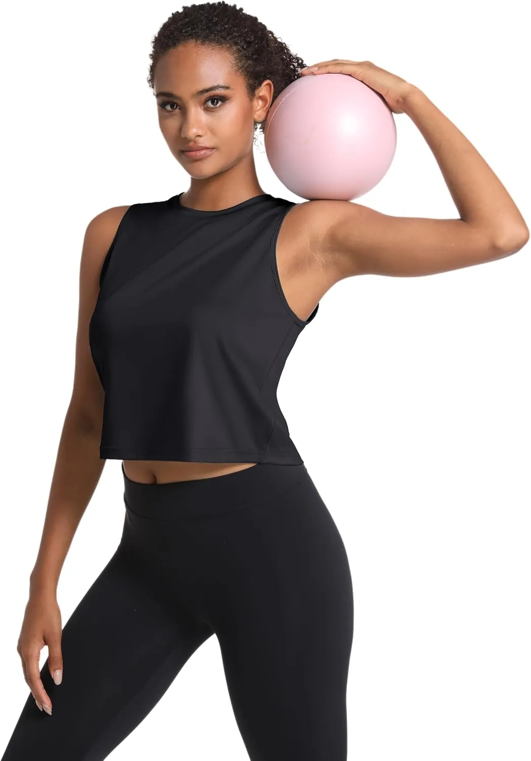 MAGCOMSEN Women's Workout Cropped Tops UPF 50  Athletic Running Tank Tops Sleeveless Gym Sports Muscle Shirts