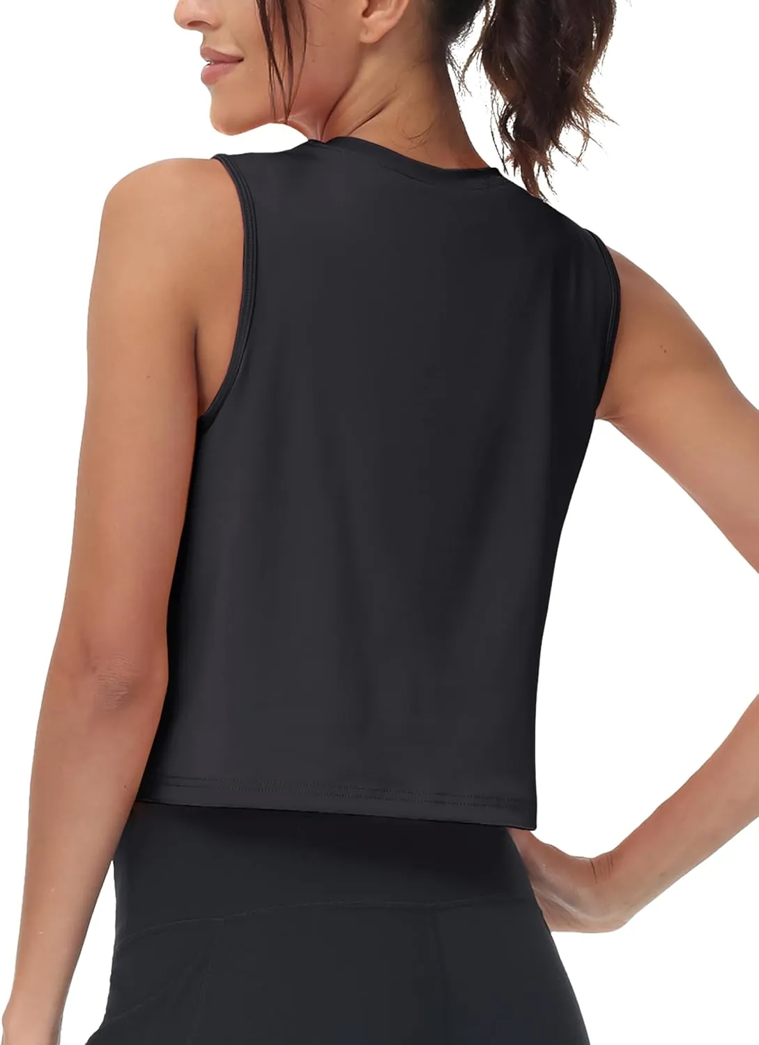 MAGCOMSEN Women's Workout Cropped Tops UPF 50  Athletic Running Tank Tops Sleeveless Gym Sports Muscle Shirts