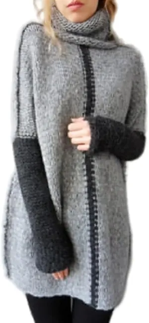 Mayntop Womens Sweater Jumper Tunic Oversized Patchwork Color Block Ragg Warm Chunky Turtleneck Knitted Top Pullover Knitwear