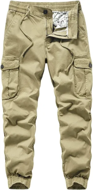 Men Cargo Pants Joggers Lightwieght Elastic Waist Pants Outdoor Hiking Pants with Multi Pockets Ripstop Cargo Pants