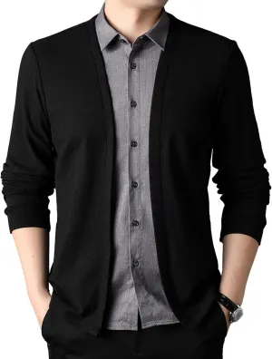 Men's Business Knitted Cardigan Lightweight Button Down Male Knits Jackets Fake 2 Piece Shirt Men Knit Sweater