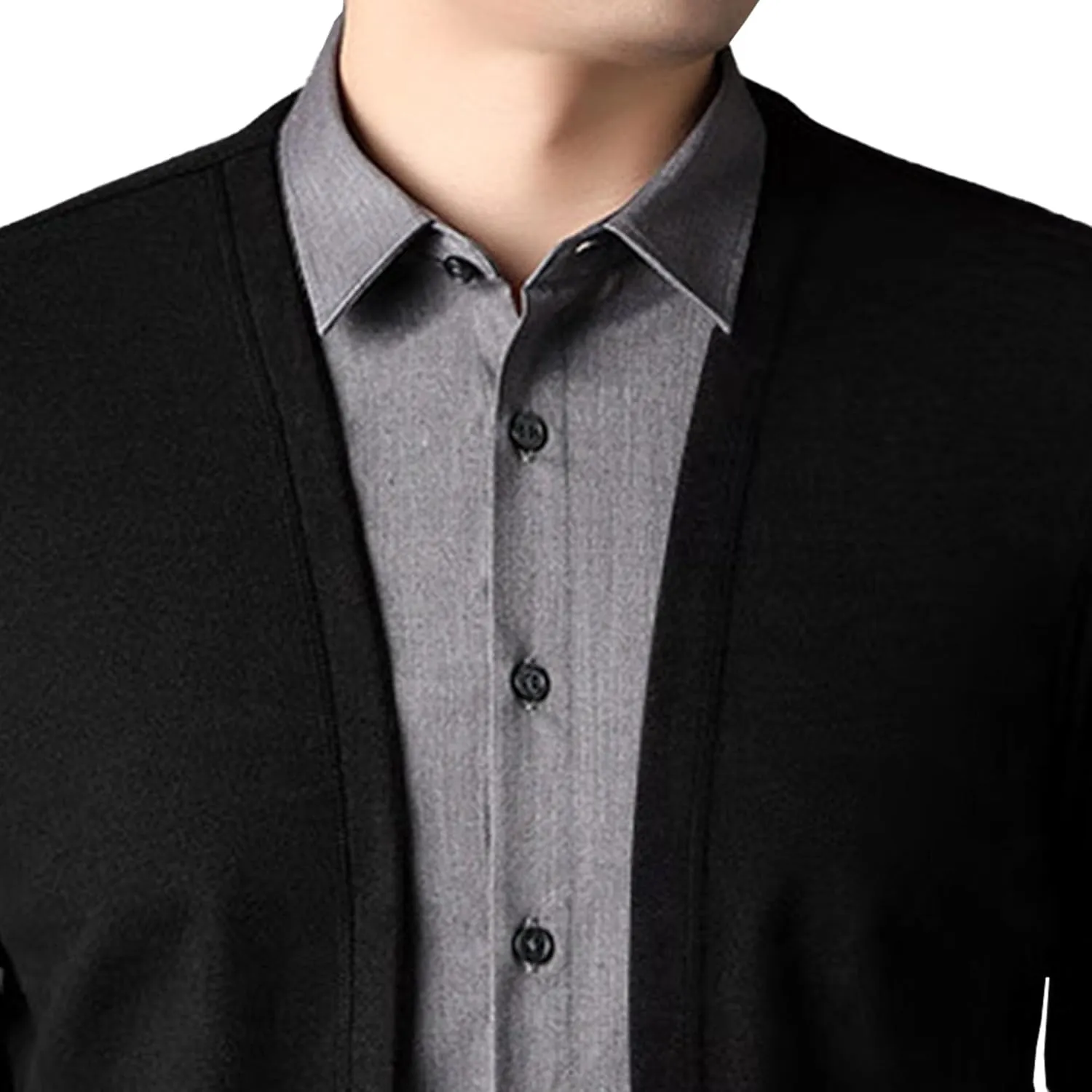 Men's Business Knitted Cardigan Lightweight Button Down Male Knits Jackets Fake 2 Piece Shirt Men Knit Sweater