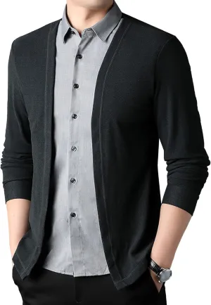 Men's Business Knitted Cardigan Lightweight Button Down Male Knits Jackets Fake 2 Piece Shirt Men Knit Sweater