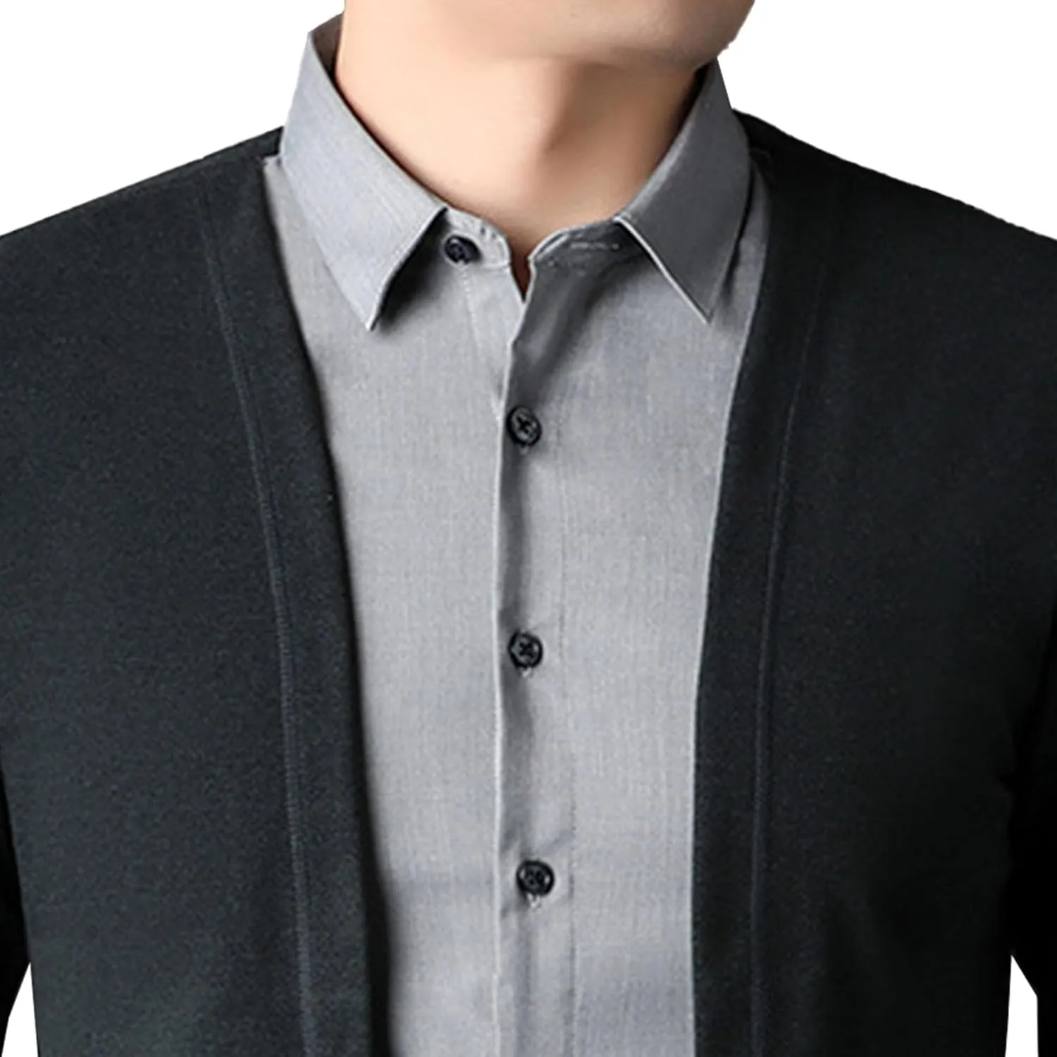 Men's Business Knitted Cardigan Lightweight Button Down Male Knits Jackets Fake 2 Piece Shirt Men Knit Sweater